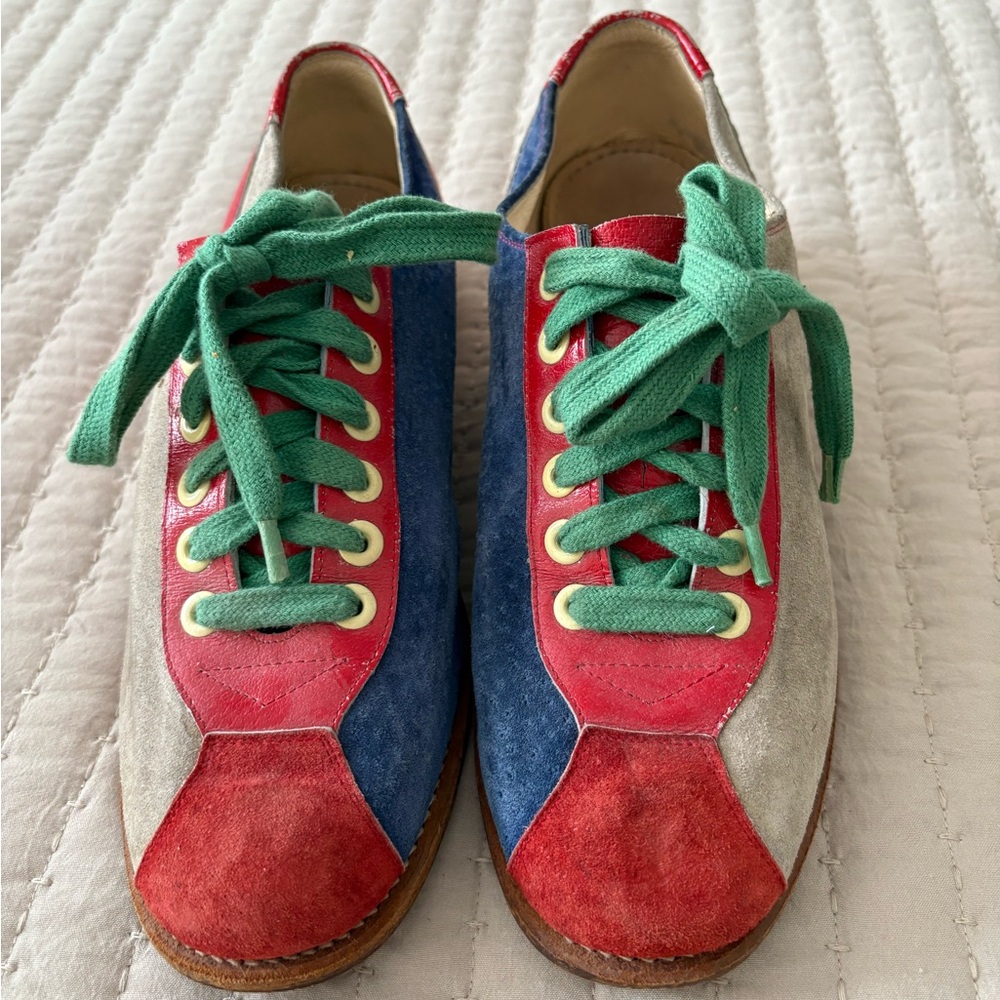 Vibrant Red and Blue BOB WOLF BOWLING Shoes with Green Laces